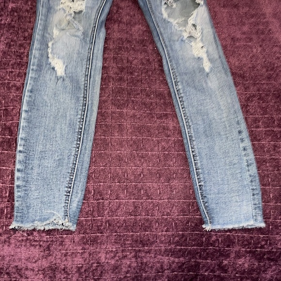 CALI Ultra High Rise Blue Skinny Jeans size 0 distressed denim jeans like new - Picture 5 of 10